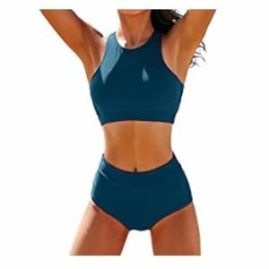 Deep teal racer-back / high waist bikini - Size L - New with tags